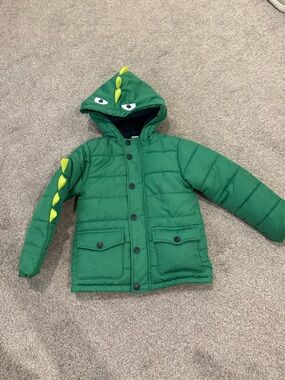 Little Me Green Dinosaur Hooded Puffer Jacket